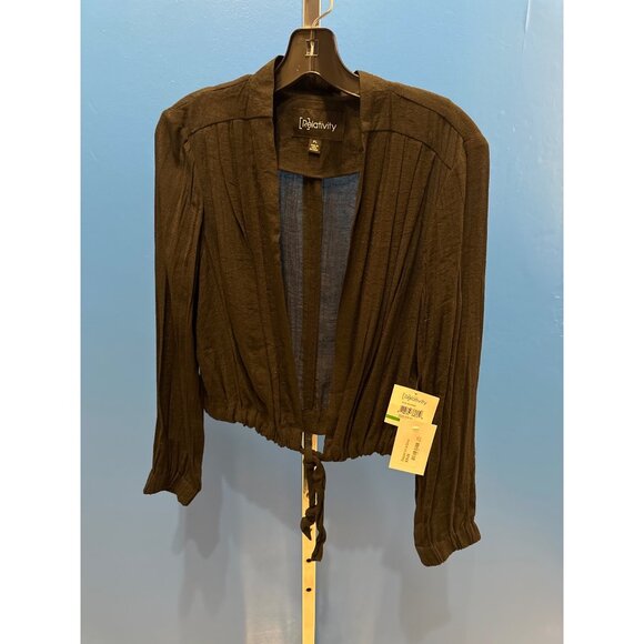 Relativity Womens Jet Black Sheer Long Sleeve Tie Waist Jacket PL - Picture 1 of 6